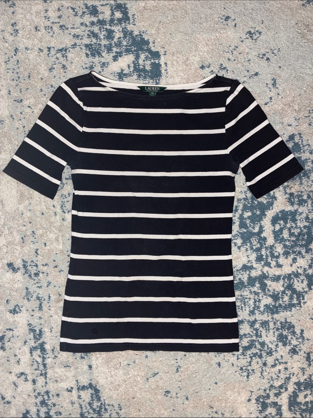 Lauren Ralph Lauren Navy & White Striped Boatneck Tee